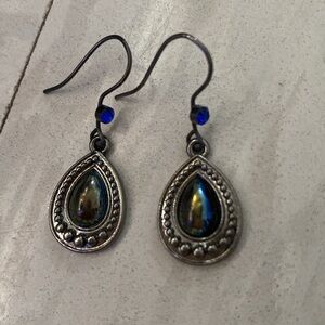 Vintage Avon Iridescent Blue Teardrop Dangle Earrings